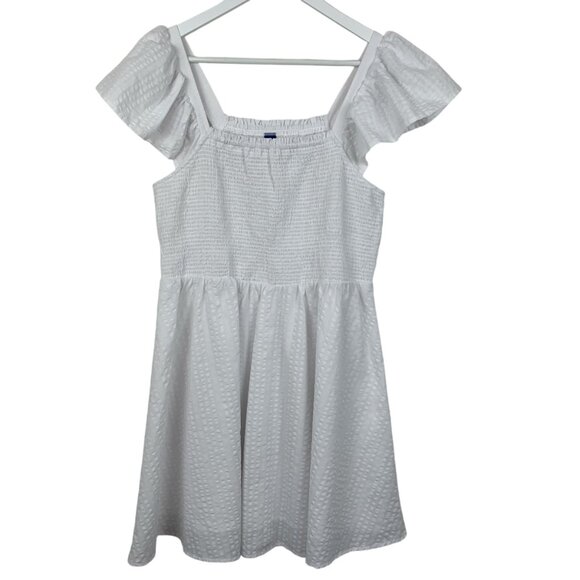 Old Navy Dress Womens Medium White Flutter Sleeve Fit Flare Smocked Mini Short - Picture 2 of 7